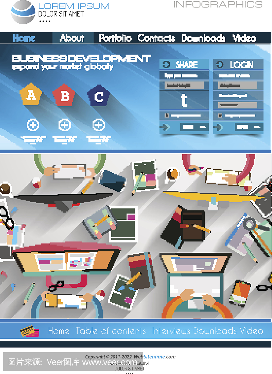 現(xiàn)代網站模板與平面風格的信息圖布局